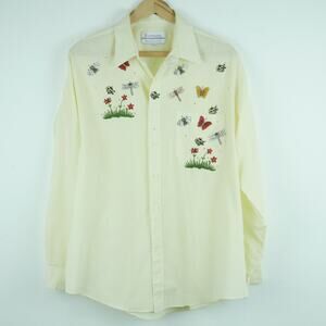 Vintage Large Top Embroidered Butterfly Ladybug Garden Grannycore 90s Oversized